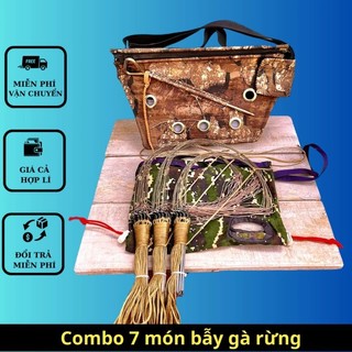 Combo 7 món bẫy gà rừng gồm 3 giò gà_túi mồi_túi bổi_cây cắm_xích chân trọn bộ chất lượng.