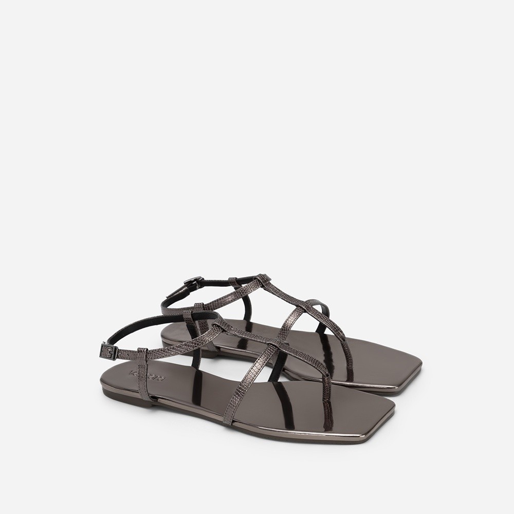 Vascara Giày Sandal Metallic Quai Kẹp Phối Vân Kỳ Đà - SDK 0332