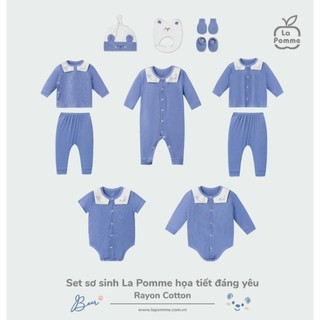 La pomme set sơ sinh La Pomme hoạ tiết đáng yêu - Xanh biển AW2023