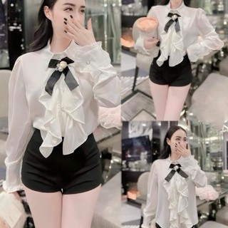  Áo Sơ Mi lụa trắng tag Hoa Trắng Doll Diva Top