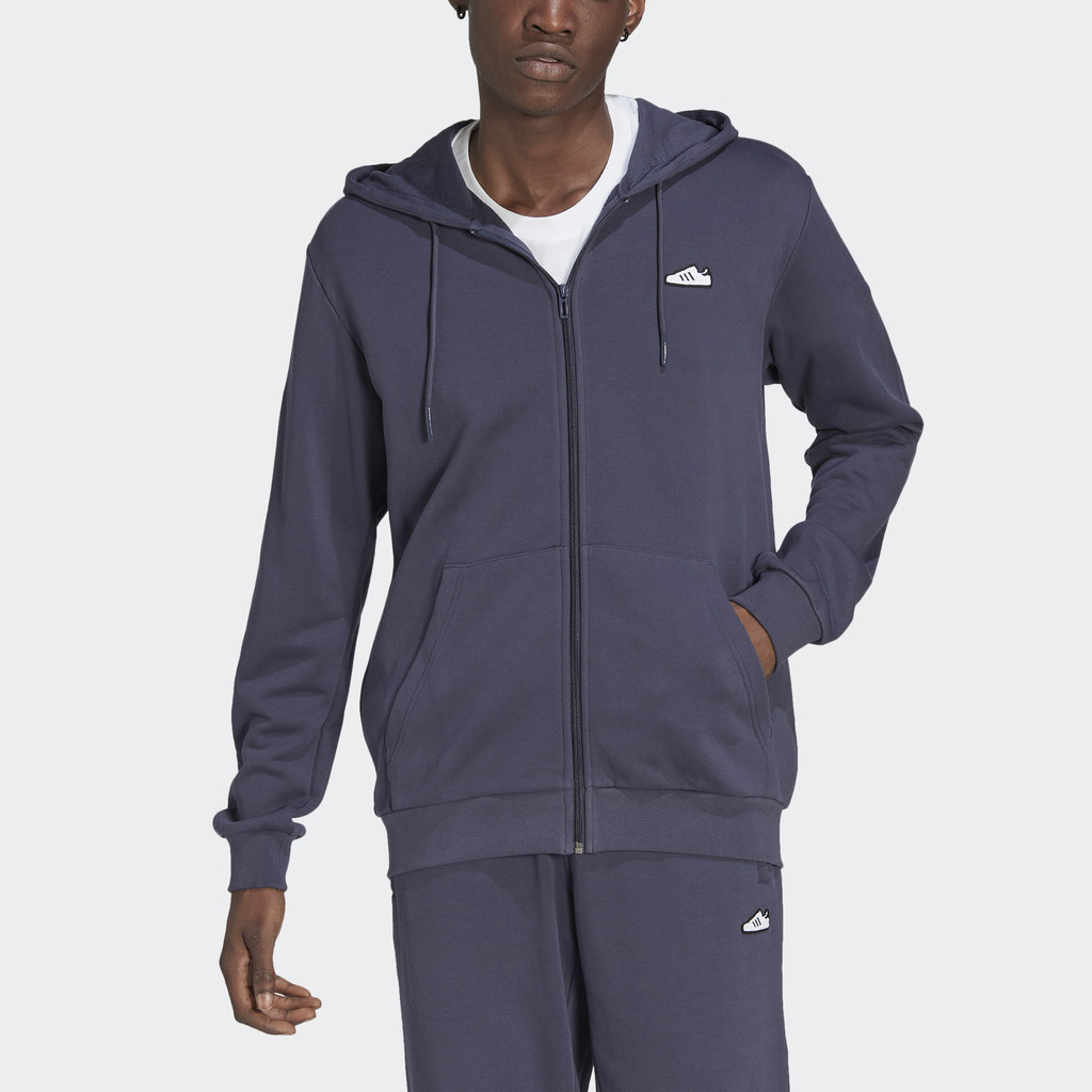 Adidas Phong cách sống Áo Hoodie Thêu Có Khóa Kéo Nam Màu xanh da trời IA3937
