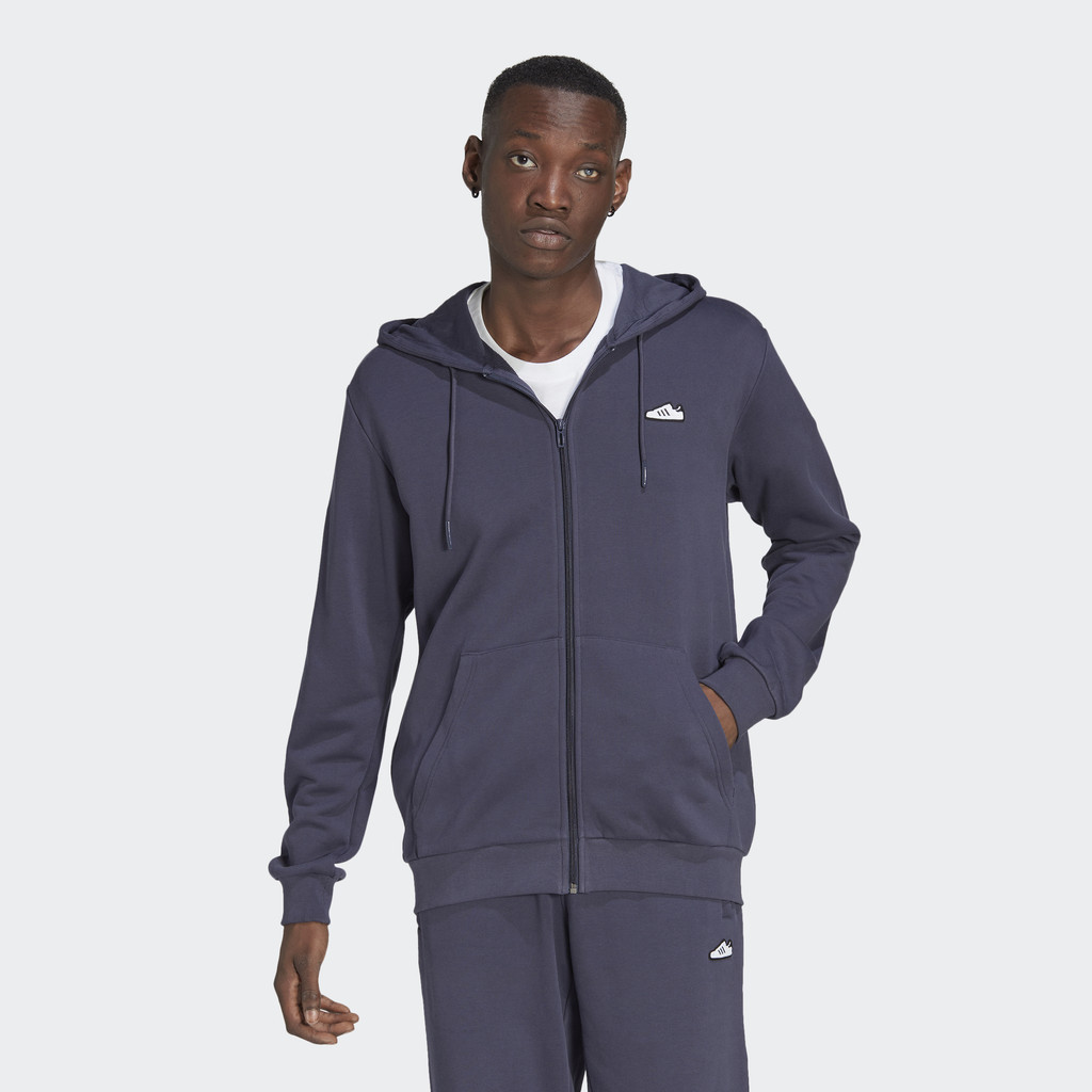Adidas Phong cách sống Áo Hoodie Thêu Có Khóa Kéo Nam Màu xanh da trời IA3937