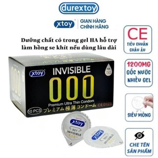 Hộp 10 Bao cao su XTOY siêu mỏng 001, nhiều gel, kéo dài thời gian, dưỡng chất Hyaluronic Acid làm se khít  - Durextoy