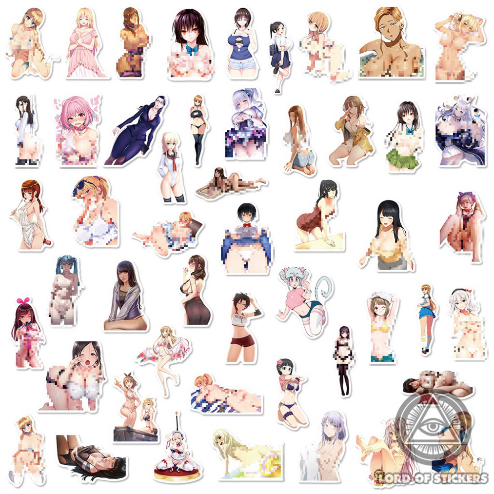 Set 50 Hình Dán Sticker Sexy Anime Waifu Truyện Tranh Hentai Ecchi Manga Chống Thấm Nước Dán Mũ Bảo Hiểm, Laptop, Vali