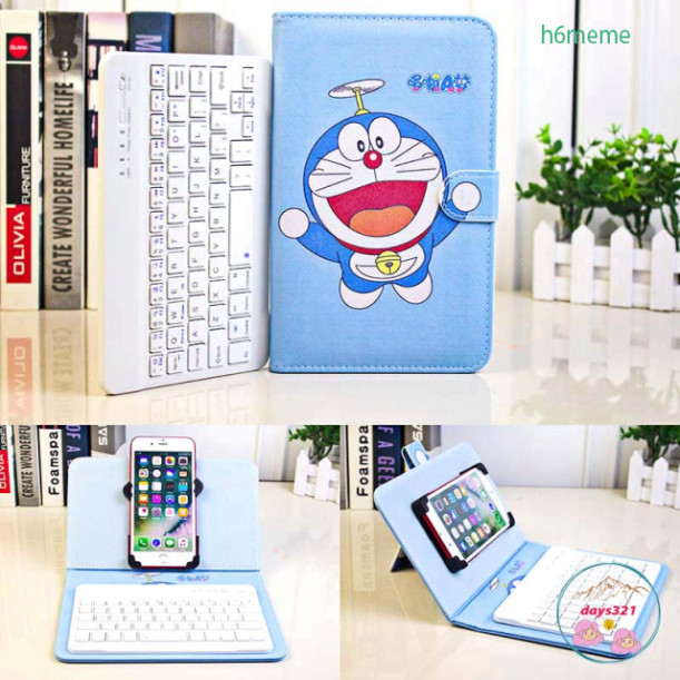 Bao Da Kèm keyboard Bluetooth HÌNH đô rê mon Cho Iphone / Android 4.5-6.8inch đa chức năng doraemon