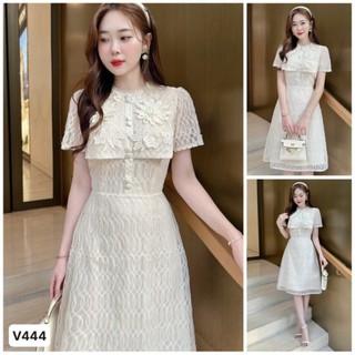 V444 Váy kem tiểu thư dáng A thanh lịch [TH Hà Thanh] váy đầm dự tiệc, đi chơi xinh xắn, sang trọng