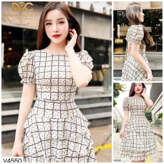 V4550 Váy kẻ công sở thiết kế thanh lịch [Dolce Viva Colection (DVC)] đầm tiểu thư, đi làm, đi chơi nữ tính