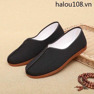  Cũ Bắc Kinh Giày Vải Truyền Thống Trung Quốc Retro Kung Fu Giày Ngón Chân Cũ Giày Bò Tendon Đế Chống Trơn Trượt Thoáng Khí Nam Tròn Đen Giày Vải 