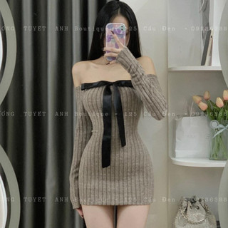 Đầm body trễ vai dài tay cột nơ siêu tôn dáng cc006 teromi hỏa tốc