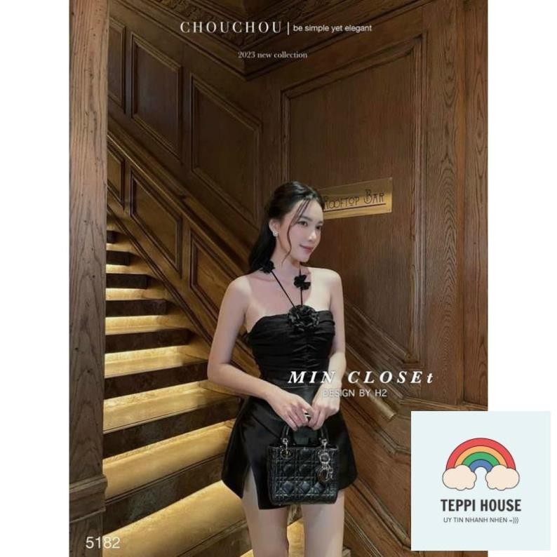Váy body đen đầm dự tiệc cúp ngực dáng ngắn thiết kế kèm hoa hót hít shop HK Design