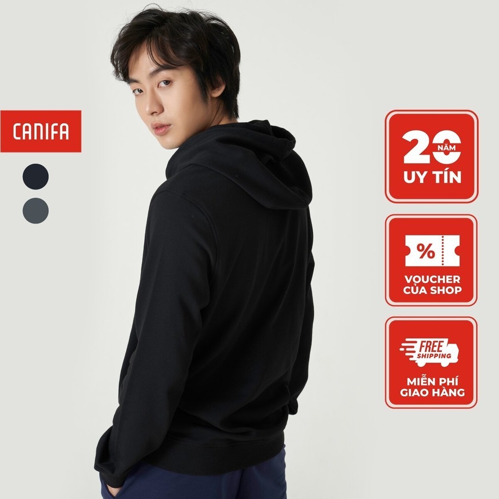 Áo nỉ nam CANIFA áo hoodie có mũ dài tay in hình 8TW23W004