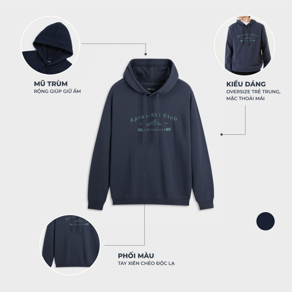 Áo nỉ nam CANIFA áo hoodie có mũ dài tay in hình 8TW23W004
