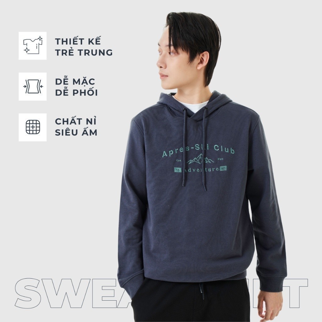 Áo nỉ nam CANIFA áo hoodie có mũ dài tay in hình 8TW23W004