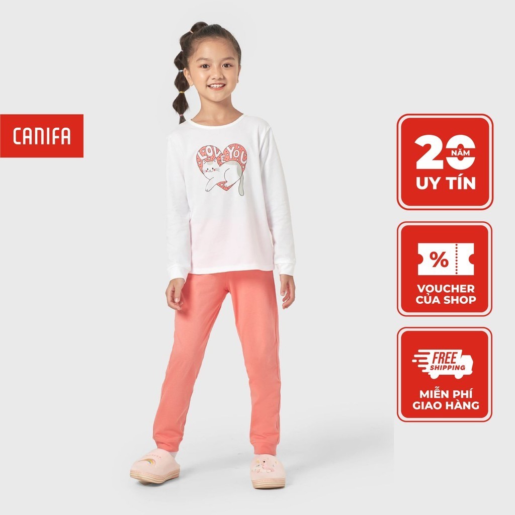 Bộ đồ bé gái CANIFA áo thun dài tay phối quần khác màu 1LS22W029