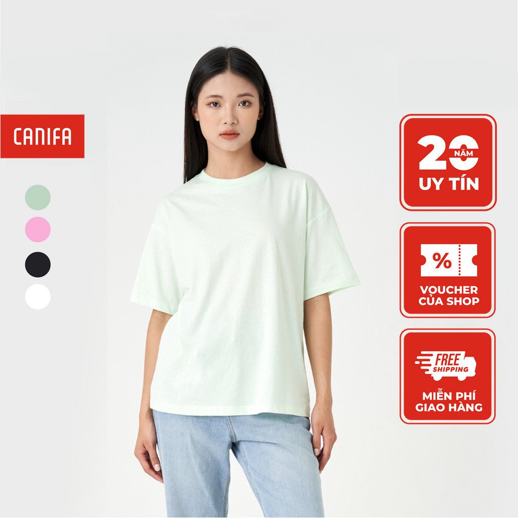 Áo phông nữ CANIFA chất liệu cotton pha, cổ tròn tra bo, tay cộc, phom regular 6TS23A003
