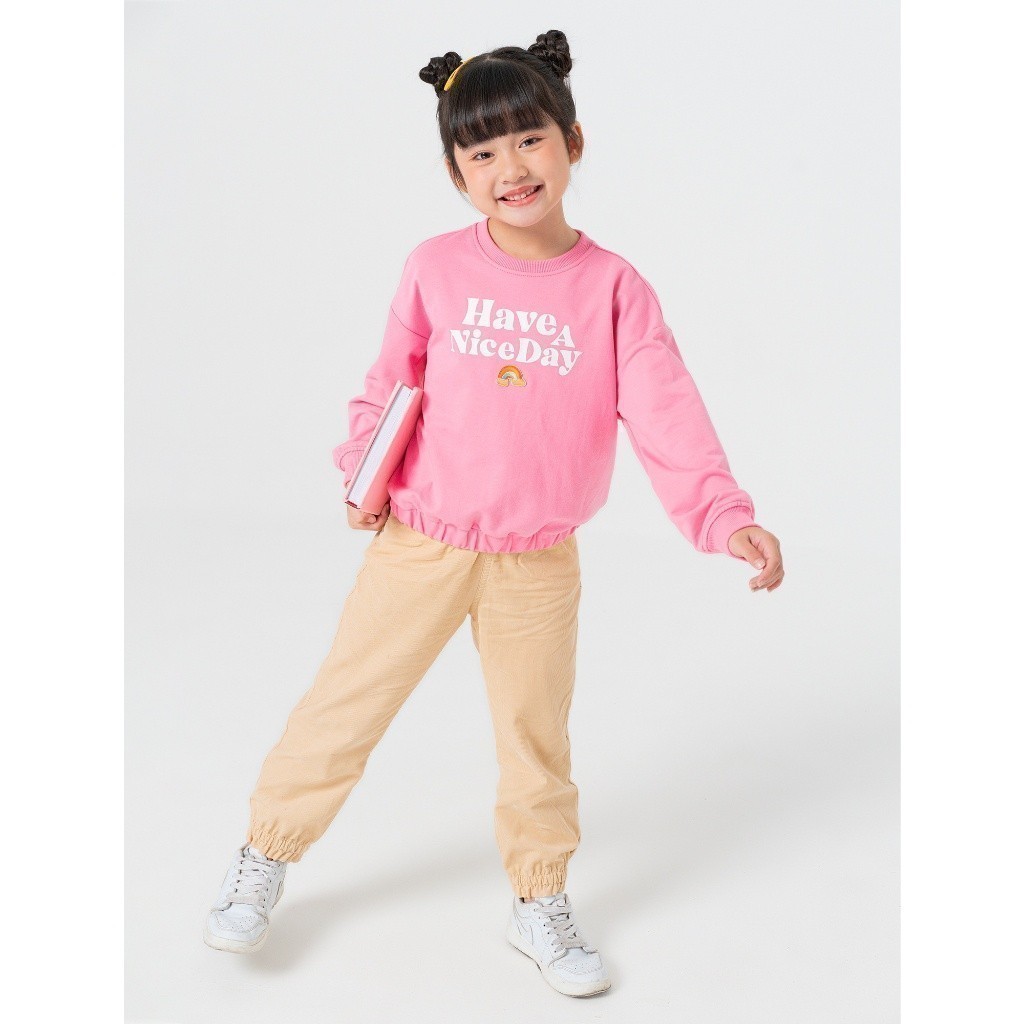 Áo nỉ bé gái CANIFA cổ tròn dài tay in hình 1TW22W039