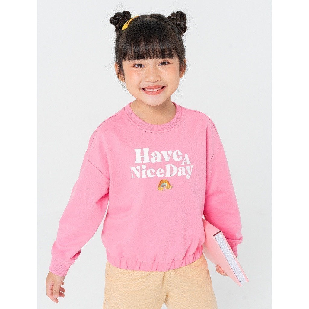 Áo nỉ bé gái CANIFA cổ tròn dài tay in hình 1TW22W039