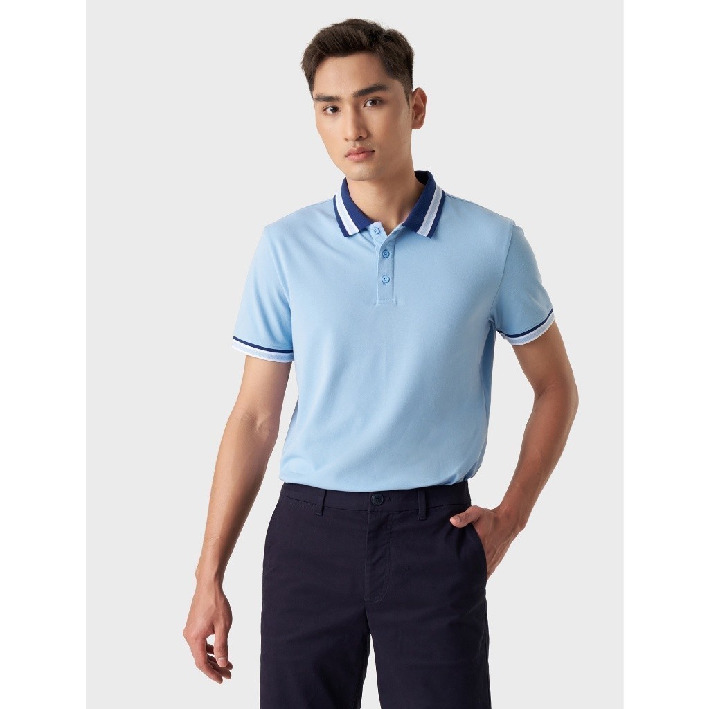 Áo polo nam CANIFA áo thun có cổ chất liệu cotton phối kẻ 8TP23A003