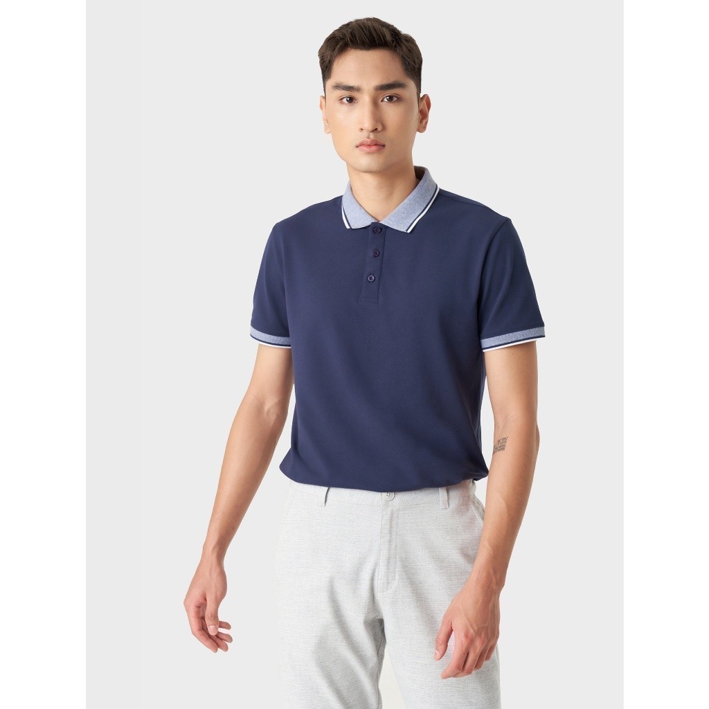 Áo polo nam CANIFA áo thun có cổ chất liệu cotton phối kẻ 8TP23A003