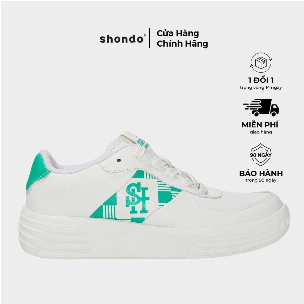 Giày Thể Thao Sneaker Độn Đế Nữ Shondo Class 1 Caro Xanh Lá Bền Nhẹ Đẹp SND0040