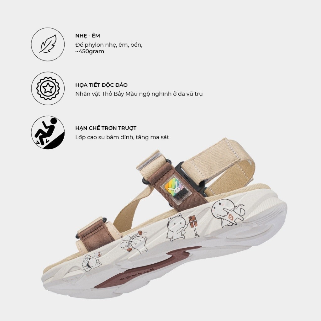 Giày Sandals Nam Nữ SHONDO Thỏ 7 Màu Êm, Thời Trang Thích Hợp Đi Học, Đi Chơi Nâu Trắng F8M0095
