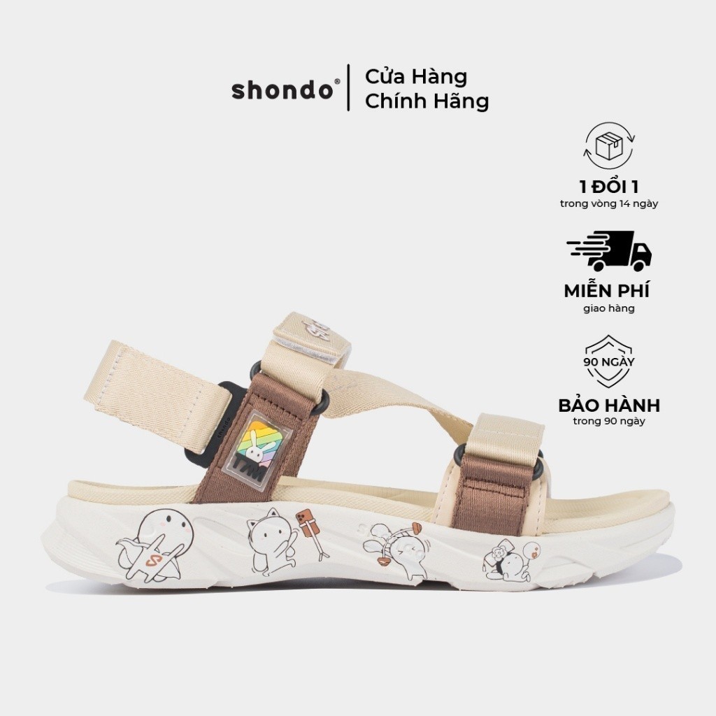 Giày Sandals Nam Nữ SHONDO Thỏ 7 Màu Êm, Thời Trang Thích Hợp Đi Học, Đi Chơi Nâu Trắng F8M0095