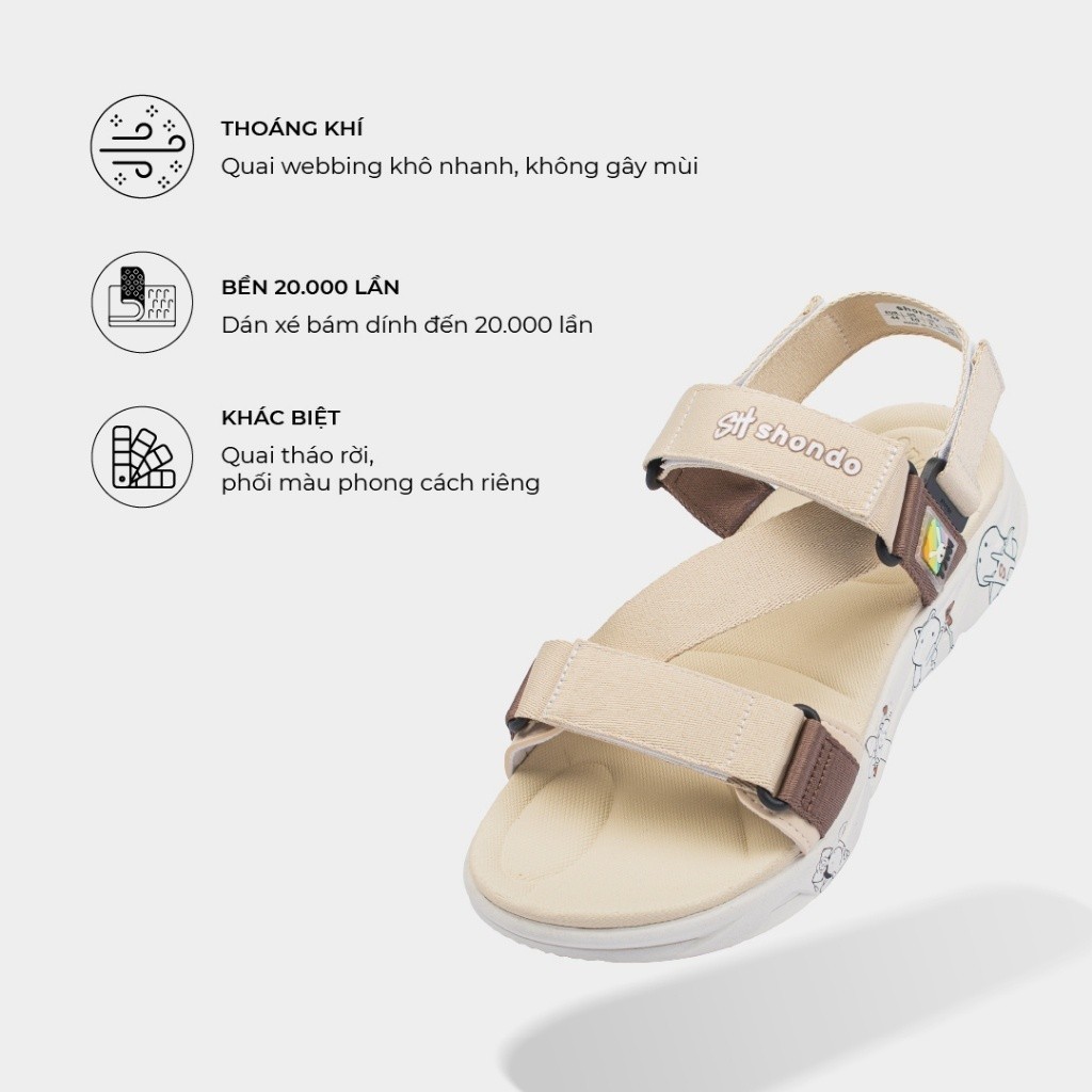 Giày Sandals Nam Nữ SHONDO Thỏ 7 Màu Êm, Thời Trang Thích Hợp Đi Học, Đi Chơi Nâu Trắng F8M0095