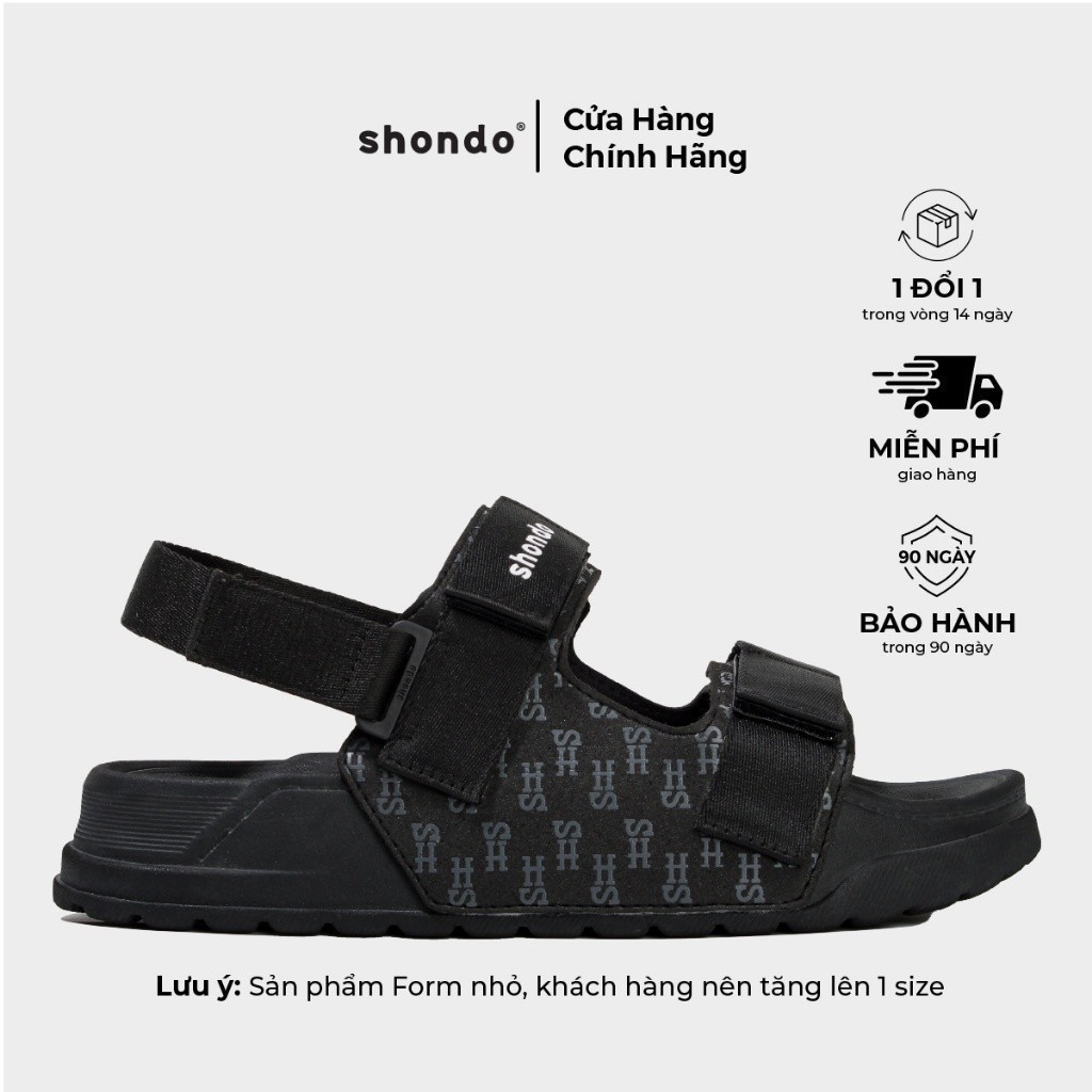 Giày Sandal Nam Nữ Shondo Êm Chân, Bền Platy 2 Full Đen PLA1111