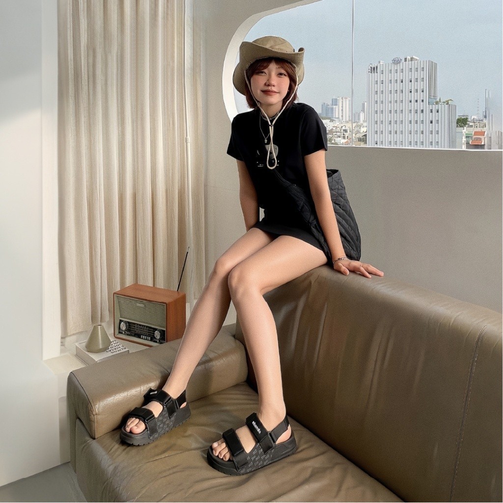 Giày Sandal Nam Nữ Shondo Êm Chân, Bền Platy 2 Full Đen PLA1111