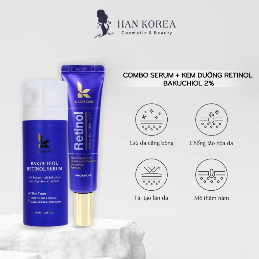 COMBO 2 SẢN PHẨM Kem Dưỡng Retinol K Lady Care và Serum Dưỡng Trắng Phục