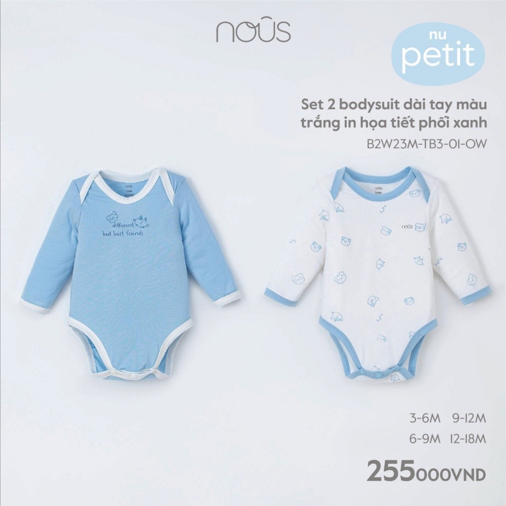 Bộ bodysuit sơ sinh ngắn tay, dài tay mềm mát, thấm hút tốt bé trai và bé gái đủ màu Nous Bình Dương - SPE01193