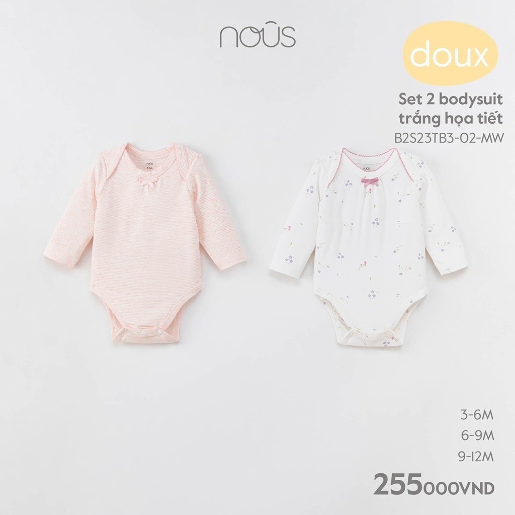 Bộ bodysuit sơ sinh ngắn tay, dài tay mềm mát, thấm hút tốt bé trai và bé gái đủ màu Nous Bình Dương - SPE01193