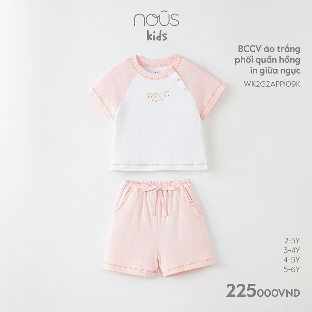 Bộ quần áo trẻ em nous kids bé gái trắng vàng có họa tiết 2 đến 5 tuổi Nous Bình Dương - SPE01247