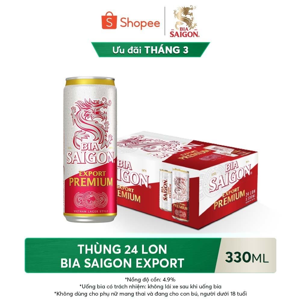 Thùng 24 lon bia Sài Gòn Export Premium - 330ml/lon