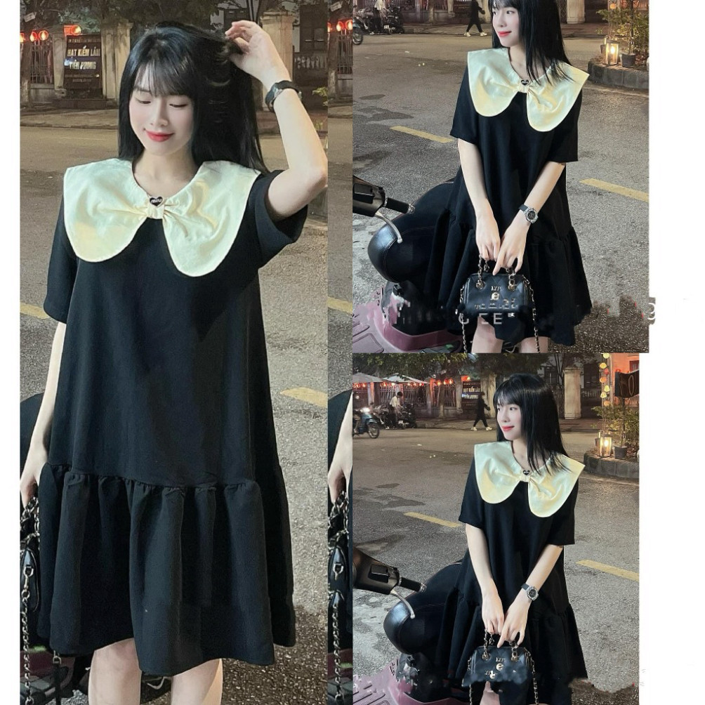 (Freeship) Váy Đuôi Cá Cổ Sen, Chất Váy Umi Dày Dặn, Bầu Bí Bon Chen Được