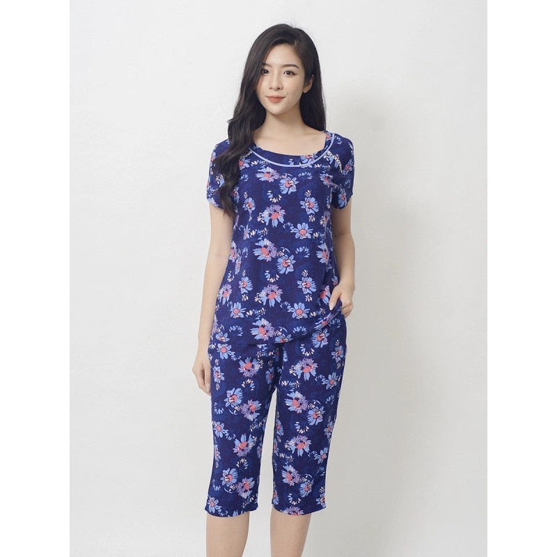 WINNY Bộ đồ mặc nhà nữ cộc tay quần ngố chất Lanh 2MNLA22021N