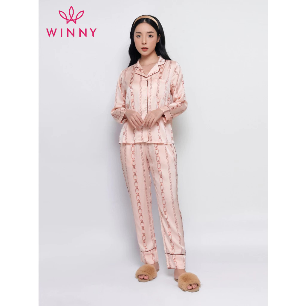 Bộ Mặc Nhà Nữ WINNY Kiểu Pijama Dài Tay Chất Lụa Satin Mềm Mại 1MNSA22560D