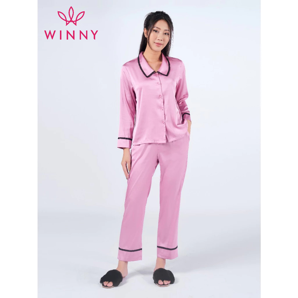 Bộ Mặc Nhà Nữ WINNY Kiểu Pijama Dài Tay Chất Lụa Satin 1MNSA22524D