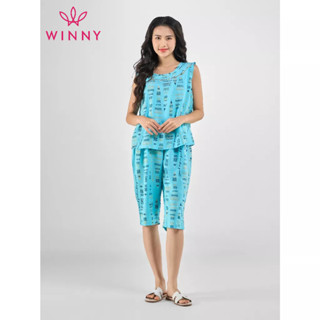 Bộ mặc nhà nữ WINNY kiểu sát nách quần ngố chất lanh mềm mát 2MNLA23032S