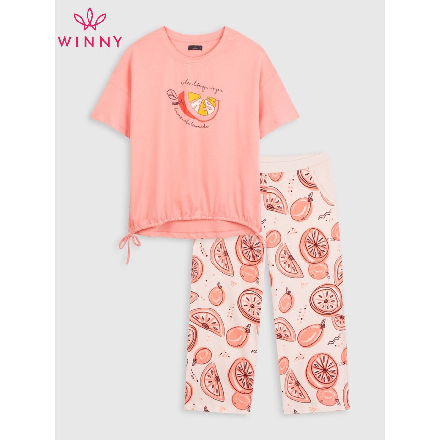 Bộ Mặc Nhà Nữ WINNY Đồ Ngủ Chất Cotton Kiểu Tay Cộc Quần Ngố 1MNCT21310N