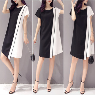 Mùa Hè 2024 Phong Cách Mới Phiên Bản Châu Âu Plus Kích Thước Quần Áo Nữ Ôm Hơn Nhìn Ôm Vừa vặn Màu Sắc Tương Phản Khâu Tay Ngắn Mi
