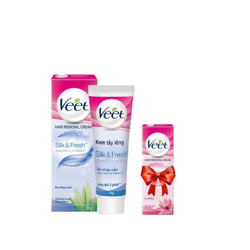 [Mua 1 tặng 1] Kem tẩy lông cho da nhạy cảm Veet Silk Fresh 50g - Tặng Kem tẩy lông cho da thường 25g