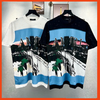 Áo phông nam nữ Amiri in hình đường phố hoành hôn xanh hai mặt vảy sơn boy phố. Áo thun nam nữ Unisex Form rộng Siêu