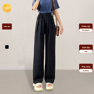 Quần ống rộng nữ lưng cao cạp cột dây dáng suông dài vải culottes form rộng màu xám Q032 - Sunstore