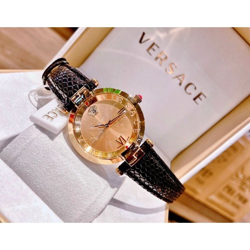 Đồng Hồ Nữ Versace Mặt Tròn Dây Da Máy Quartz  Thuỵ Sỹ Cao Cấp