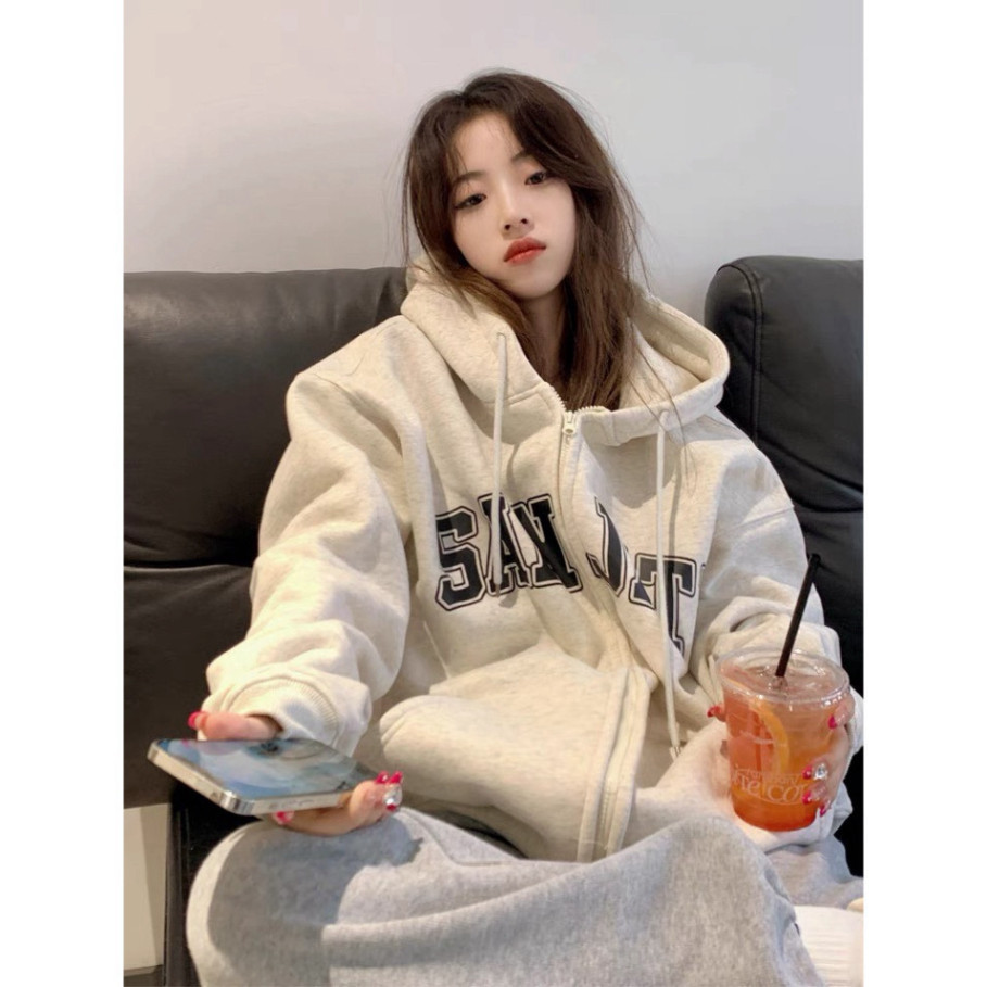 Hoodie Zip - Áo Khoác Nỉ Bông Form Rộng Unisex In Chữ SANJATI Nam Nữ Mặc Được Mới Nhất H43 | BigBuy360 - bigbuy360.vn