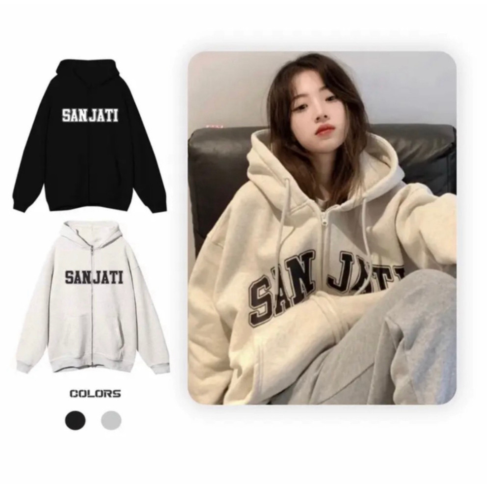 Hoodie Zip - Áo Khoác Nỉ Bông Form Rộng Unisex In Chữ SANJATI Nam Nữ Mặc Được Mới Nhất H43 | BigBuy360 - bigbuy360.vn