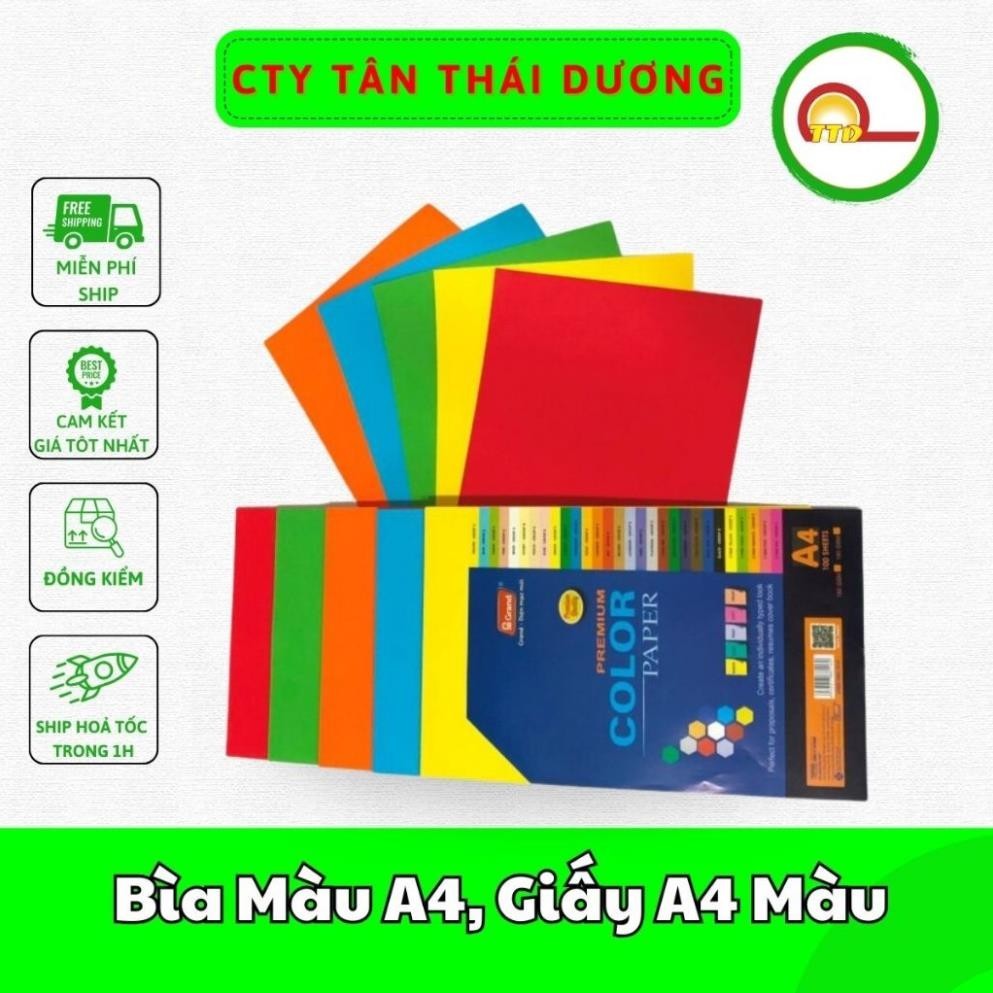 Bìa Màu A4, Giấy A4 Màu, Tập 100 Tờ