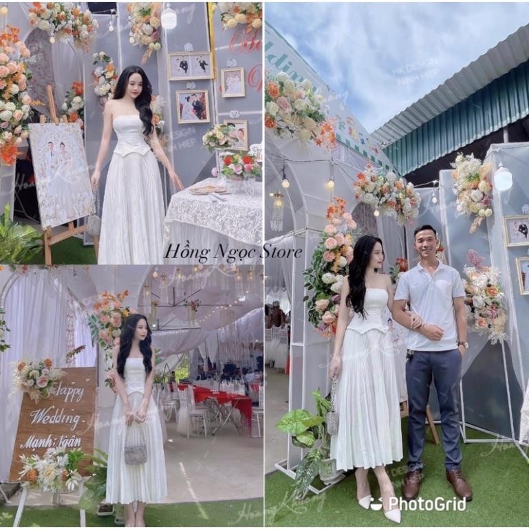 Váy nữ xinh váy nữ cao cấp váy nữ dự tiệc đầm dài áo cúp ngực kèm chân váy màu trắng đi chơi đều xin