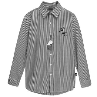 Áo Sơ Mi Sọc Xám Dài Tay Thêu Chữ Ký Chuột Trắng Chất Liệu Cotton Pha Lụa Cao Cấp